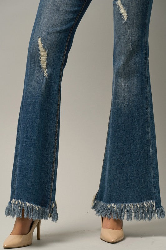 MID-RISE WIDE ELASTIC BANDED FLARE JEANS