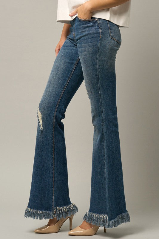 MID-RISE WIDE ELASTIC BANDED FLARE JEANS