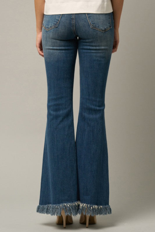 MID-RISE WIDE ELASTIC BANDED FLARE JEANS