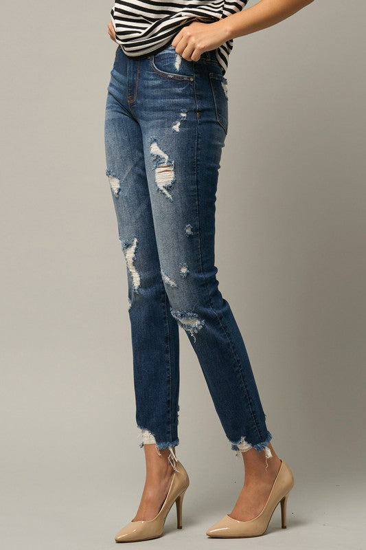 Roll Up Ripped Girlfriend Jeans