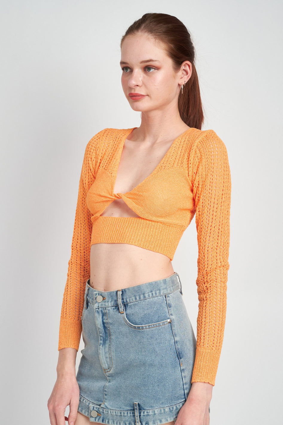 Crochet Cropped Top With Twist Front Detail - Azoroh