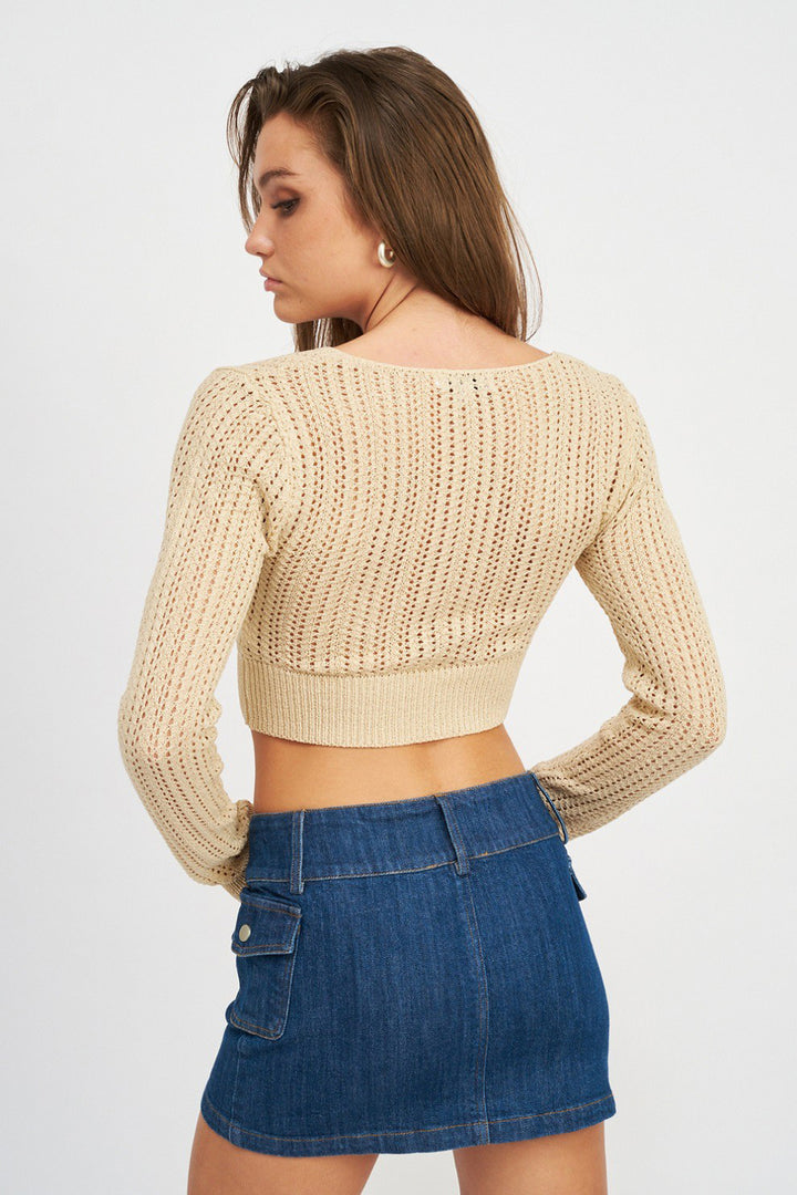 Crochet Cropped Top With Twist Front Detail - Azoroh