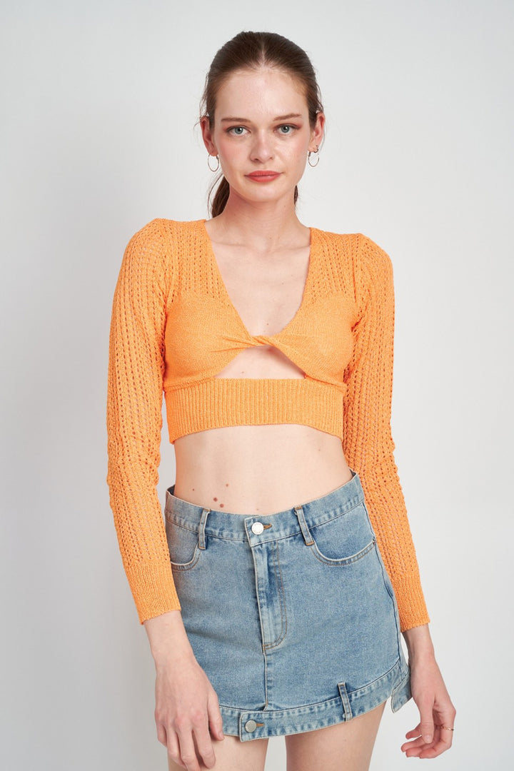 Crochet Cropped Top With Twist Front Detail - Azoroh