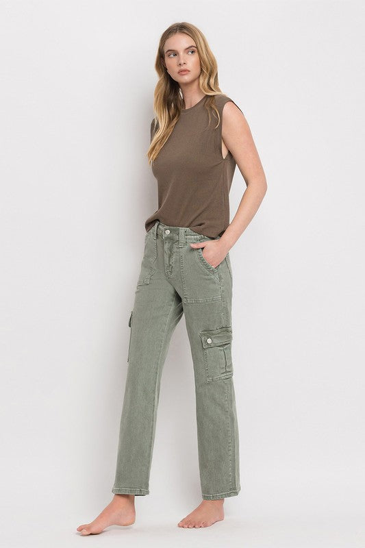 High Rise Cargo Straight Jeans