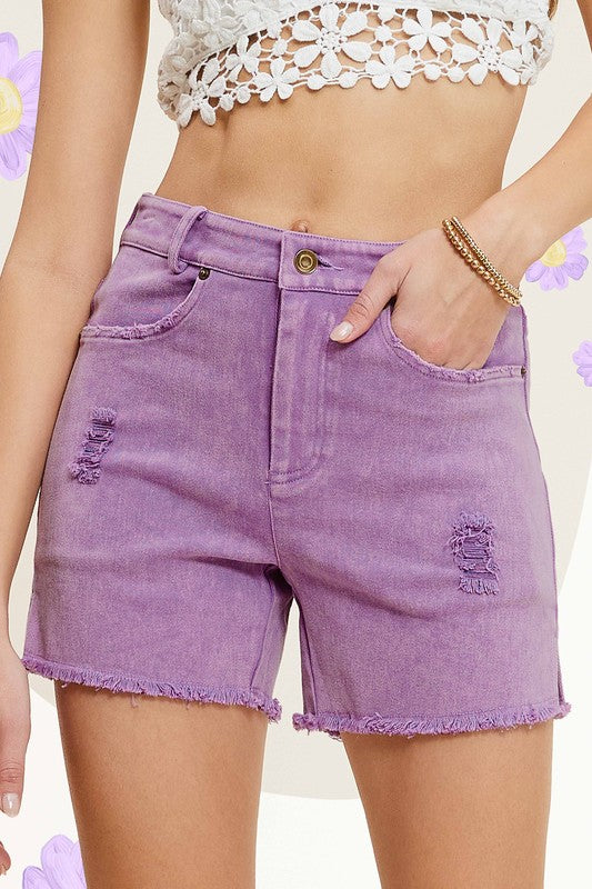 CASUAL WASHED STYLE DENIM SHORTS WITH POCKETS