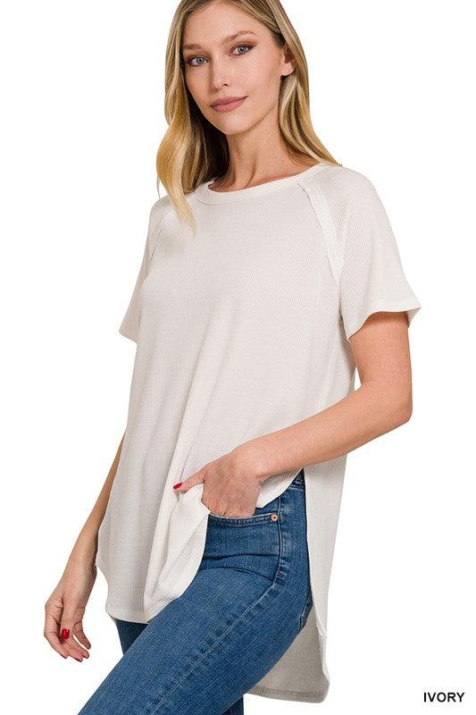 Melange Baby Waffle Short Sleeve Top - Azoroh