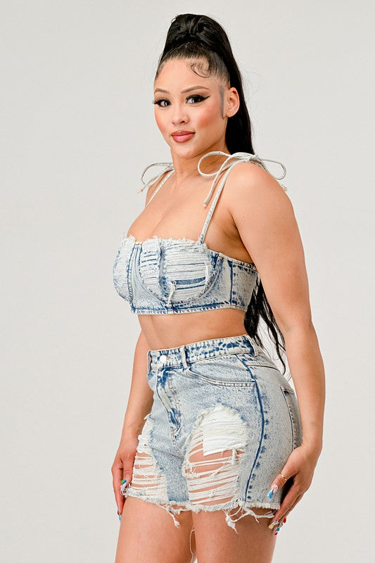 ATHINA No strings attached distressed denim set