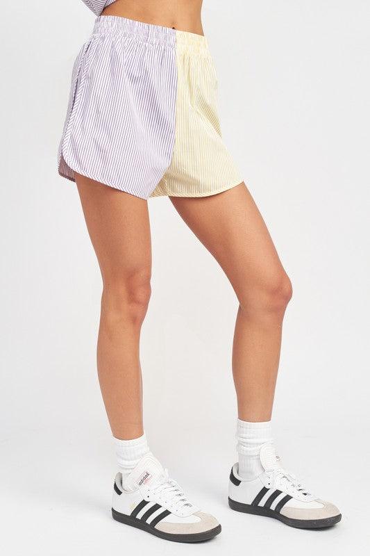 Color Block Shorts With Elastic Waistband - Azoroh