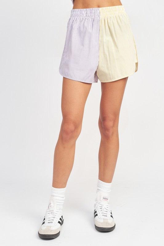 Color Block Shorts With Elastic Waistband - Azoroh