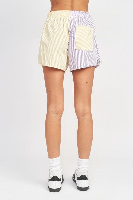 Color Block Shorts With Elastic Waistband - Azoroh