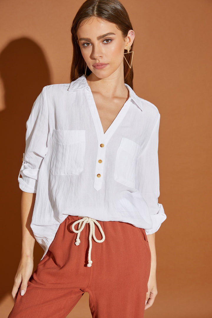 V Neck Button Down Henley Shirt - Azoroh