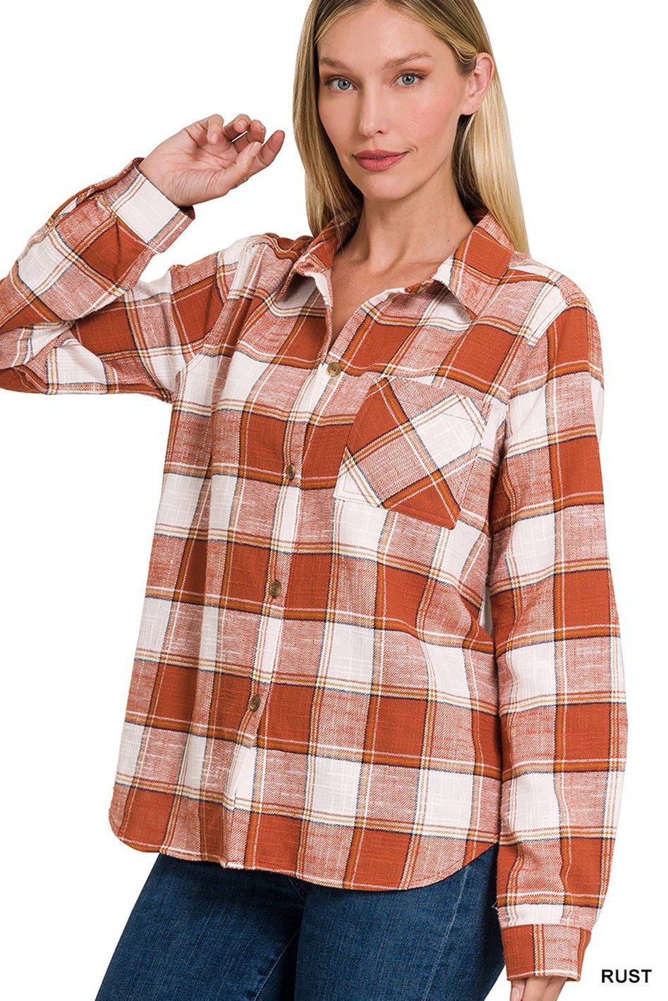 Cotton Plaid Shacket With Front Pocket - Azoroh