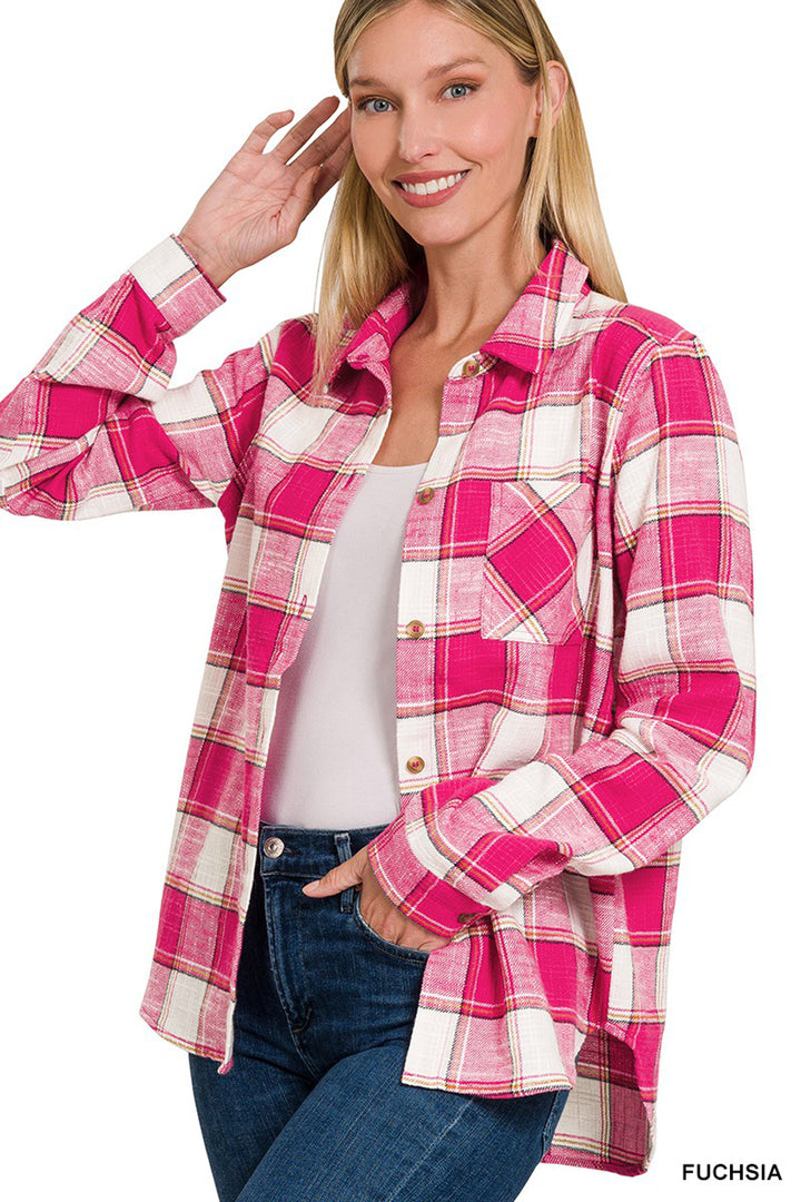 Cotton Plaid Shacket With Front Pocket - Azoroh