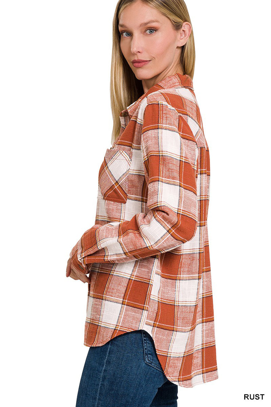 Cotton Plaid Shacket With Front Pocket - Azoroh