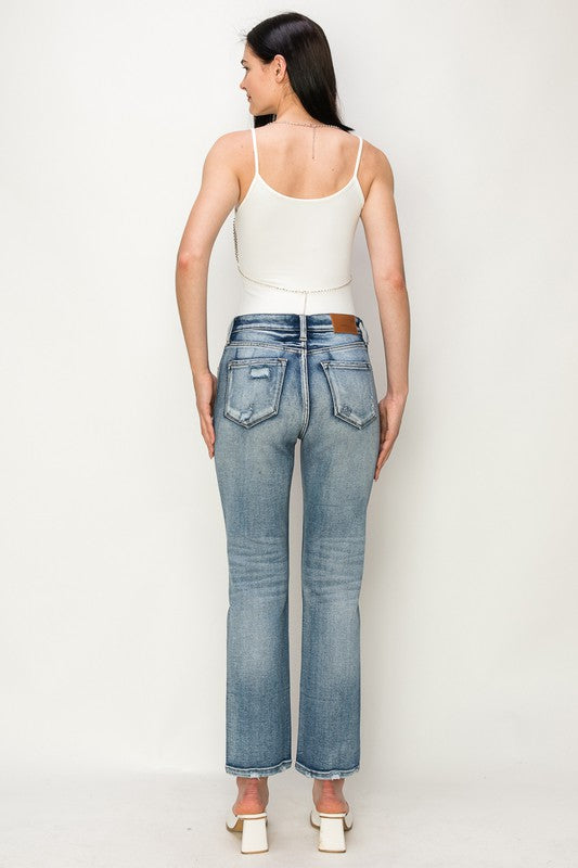 HIGH RISE CRYSTAL EMBELLISHED CROP STRAIGHT JEANS