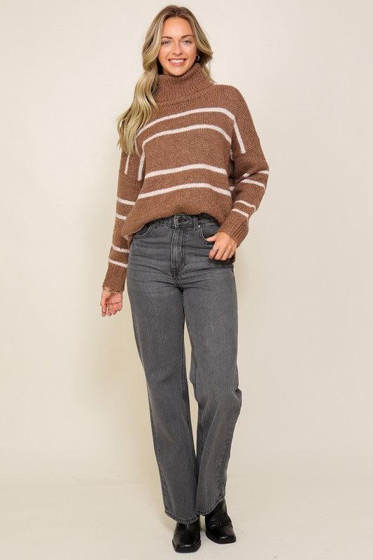 Turtle Neck Pinstripe Sweater - Azoroh