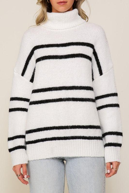 Turtle Neck Pinstripe Sweater - Azoroh