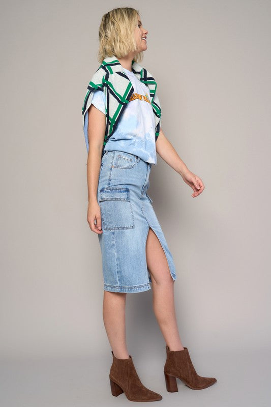 High Rise Front Slit Cargo Skirt