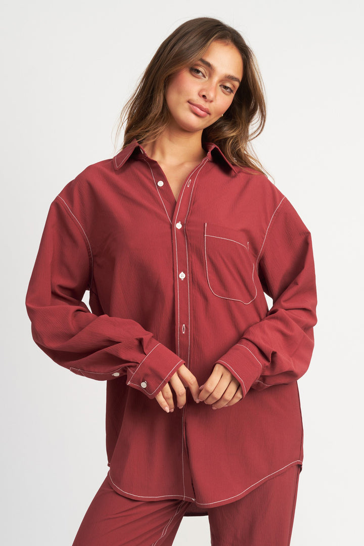 Contrasted Stitch Button Down Shirt - Azoroh