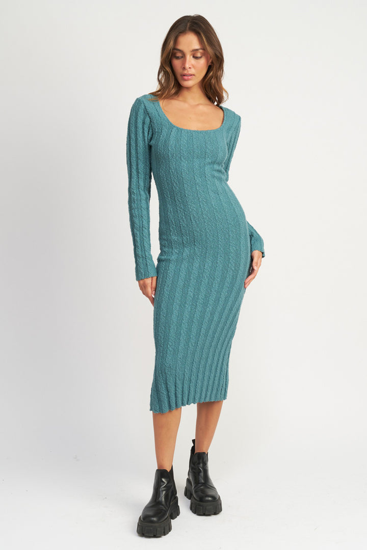 Square Neck Ribbed Midi Dress - Azoroh