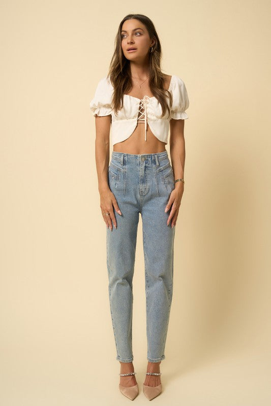 High Waist Seamed Tapered Jeans