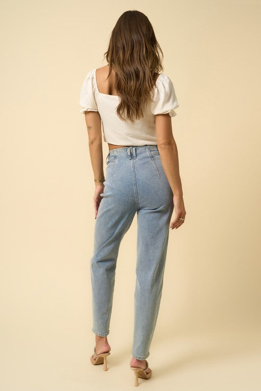 High Waist Seamed Tapered Jeans