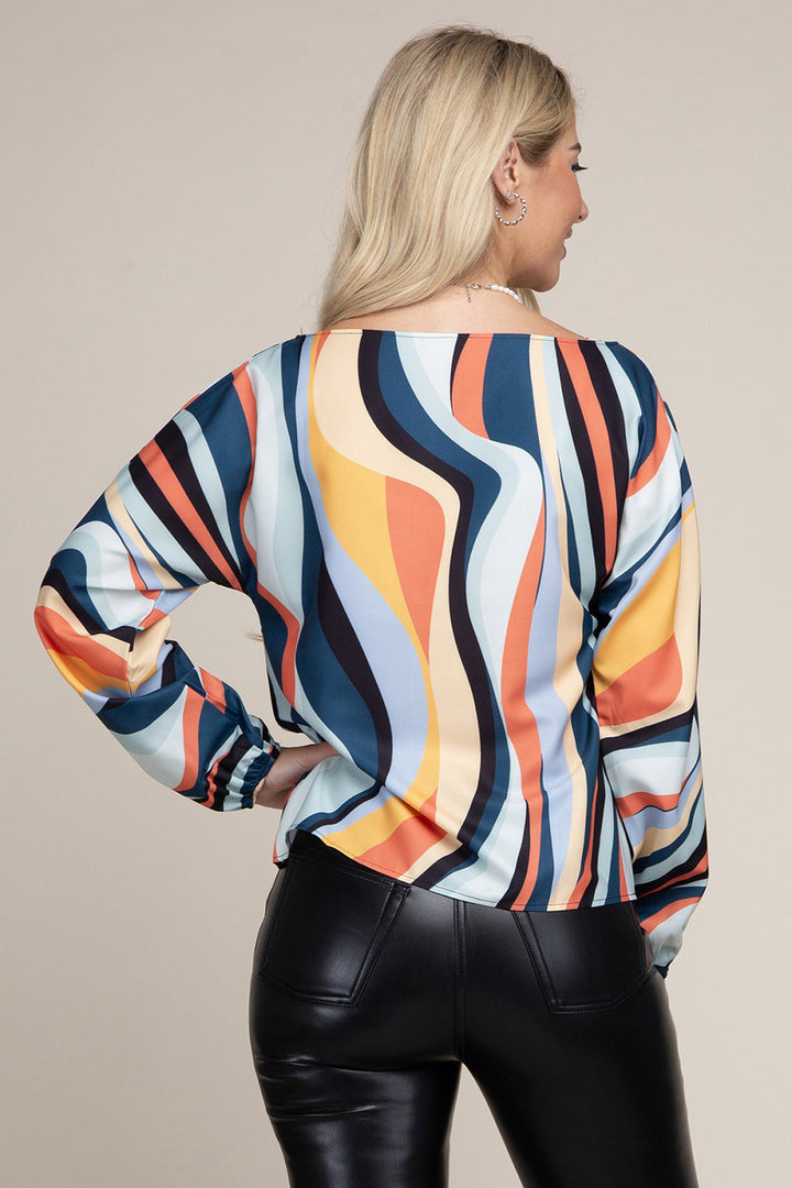 Colorblock Boat Neck Bishop Sleeve Blouse - Azoroh