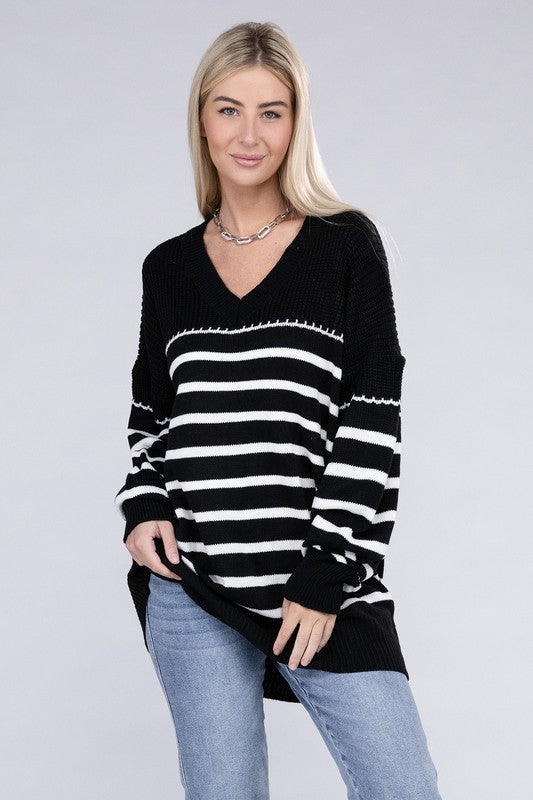 Striped Pattern Knit Sweater - Azoroh