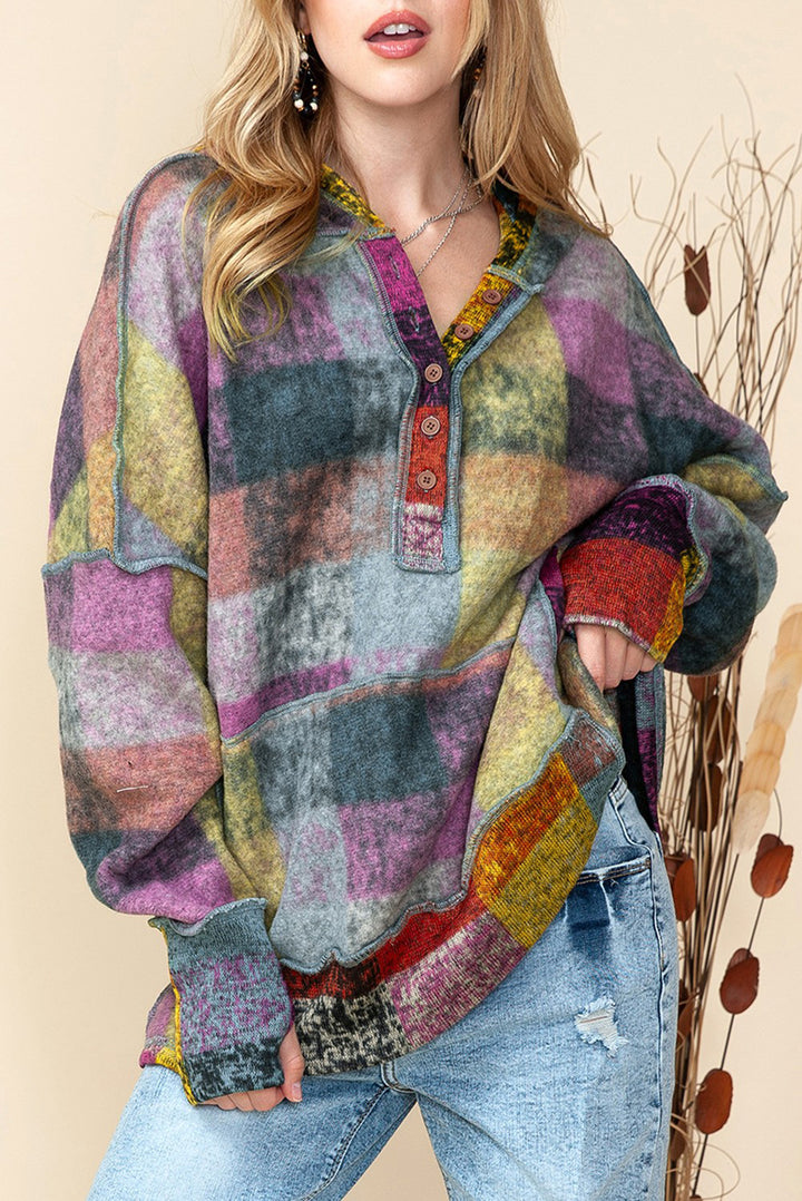 Red Green Mustard Plaid Inside-out Hood Tunic