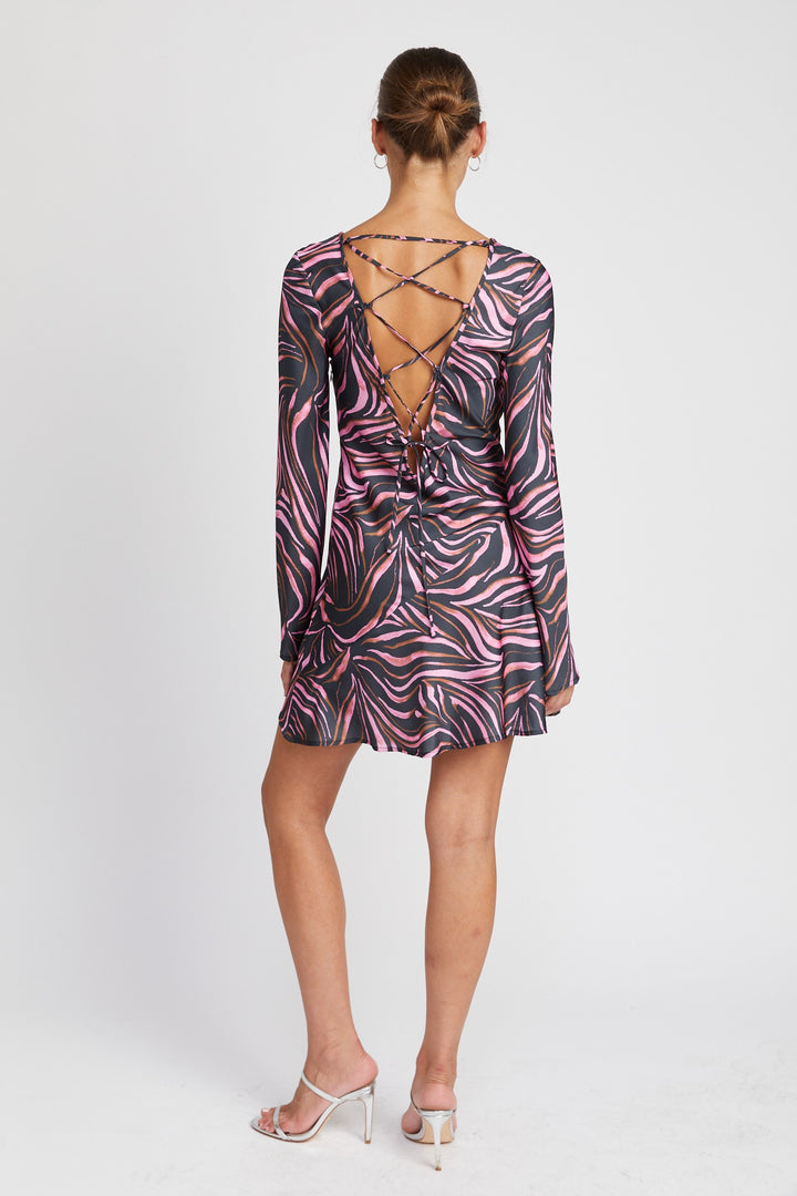 Zebra Print Mini Dress With Laced Up Back - Azoroh