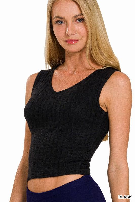 Ribbed Scoop Neck Cropped Sleeveless Top - Azoroh