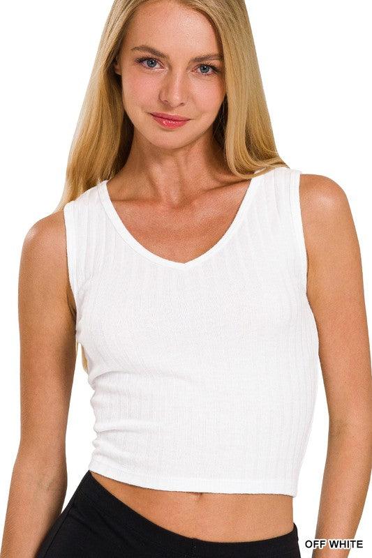 Ribbed Scoop Neck Cropped Sleeveless Top - Azoroh