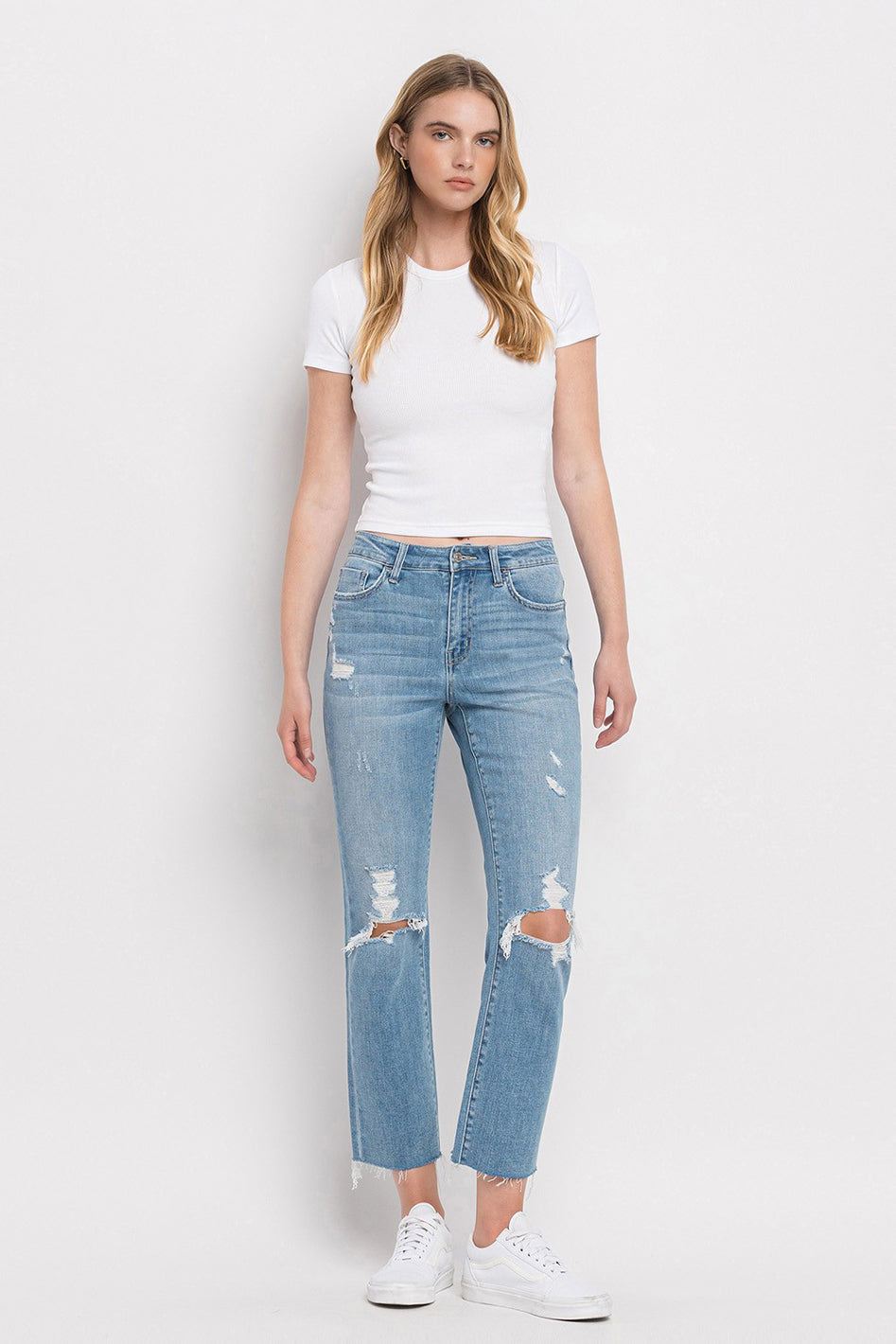 High Rise Distressed Cropped Straight Jeans - Azoroh