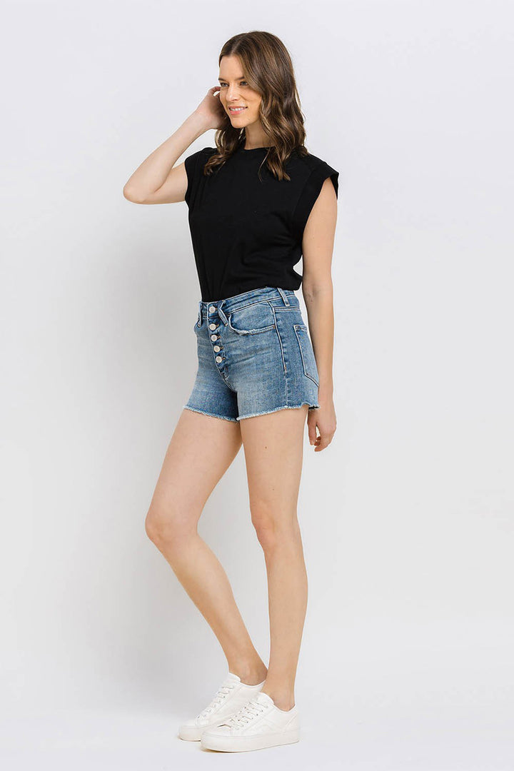 Super High Rise Button Up Stretch Shorts - Azoroh