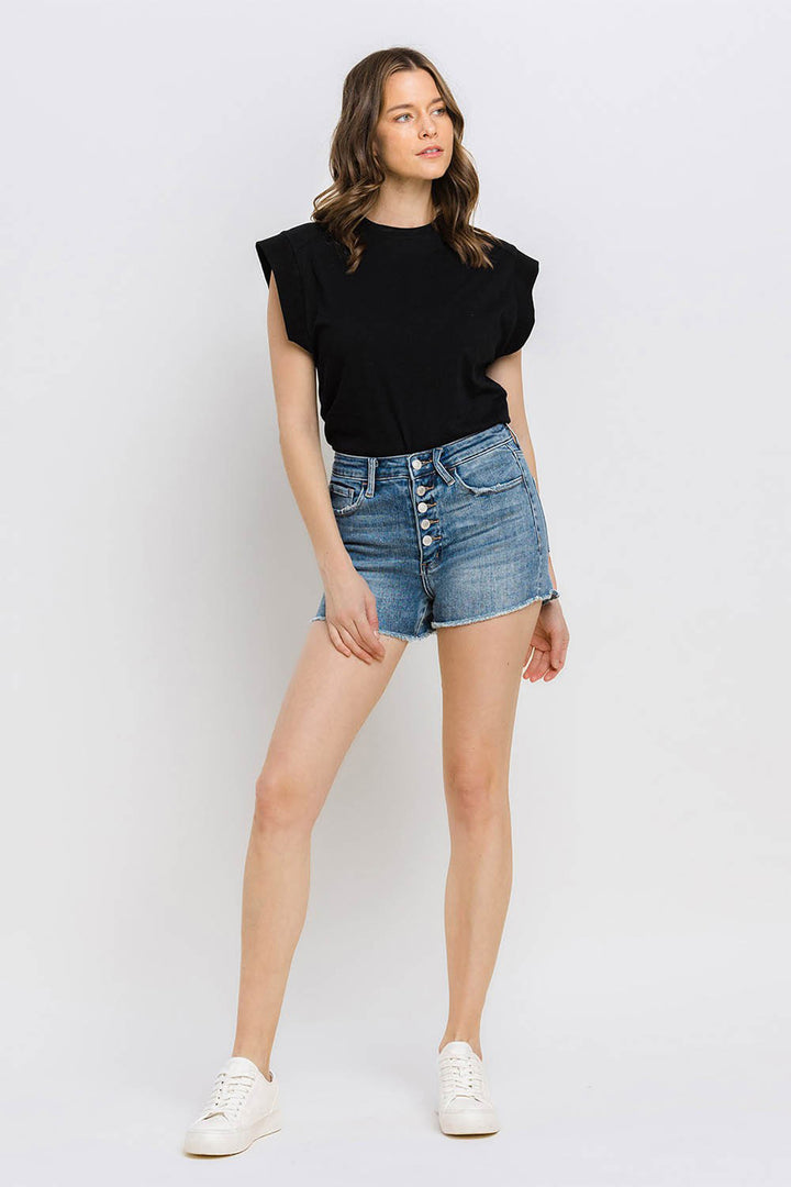 Super High Rise Button Up Stretch Shorts - Azoroh