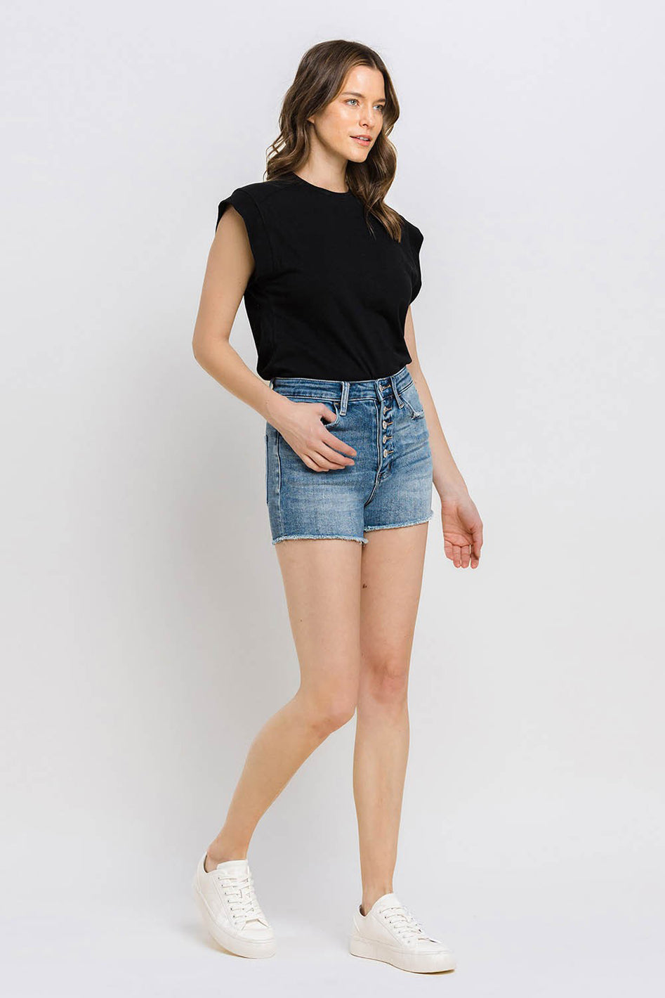 Super High Rise Button Up Stretch Shorts - Azoroh