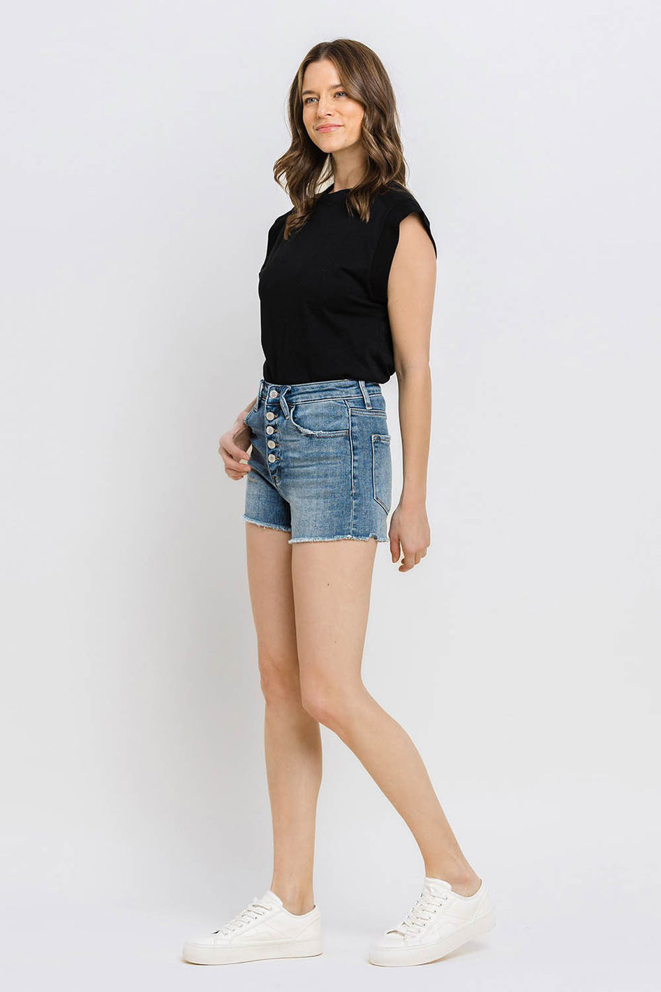 Super High Rise Button Up Stretch Shorts - Azoroh