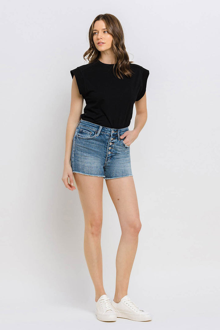 Super High Rise Button Up Stretch Shorts - Azoroh