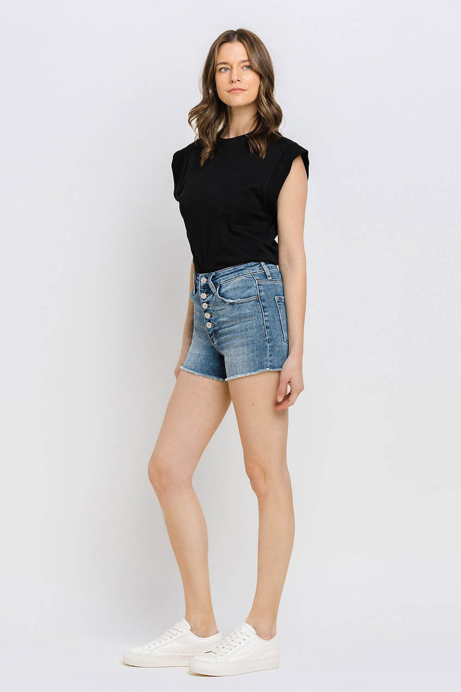 Super High Rise Button Up Stretch Shorts - Azoroh