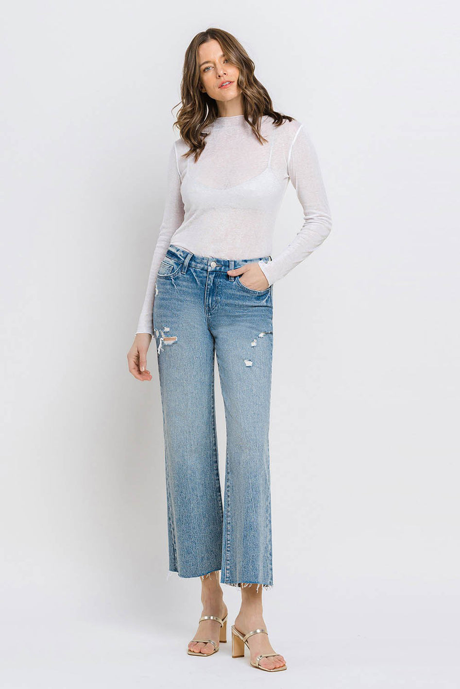 Mid Rise Crop Wide Leg Jeans - Azoroh