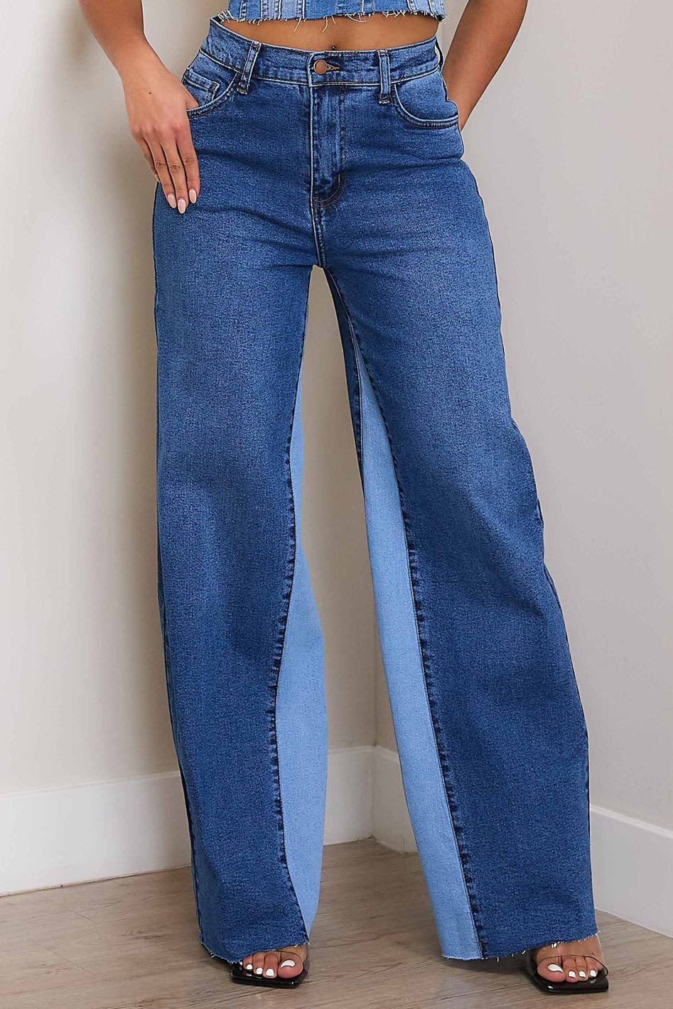 High-Rise Color Block Wide Jeans - Azoroh