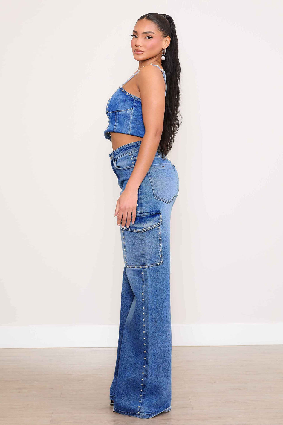 Pearl High-Rise Wide Leg Cargo Jeans - Azoroh
