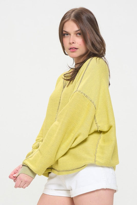 LONG DOLMAN SLEEVE ROUND NECK CASUAL KNIT SWEATER