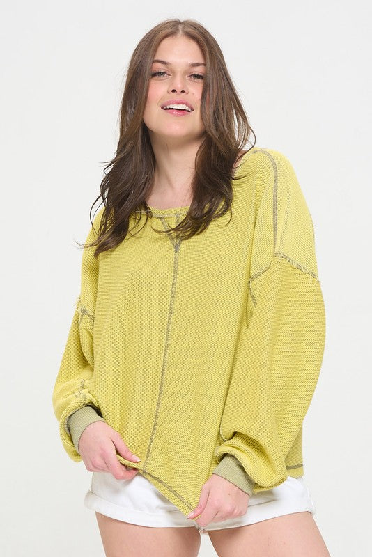 LONG DOLMAN SLEEVE ROUND NECK CASUAL KNIT SWEATER