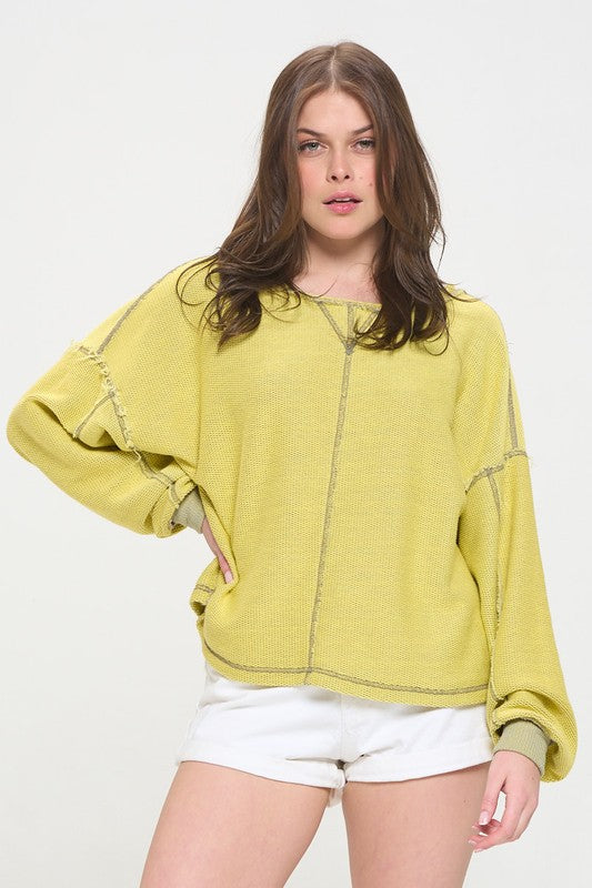 LONG DOLMAN SLEEVE ROUND NECK CASUAL KNIT SWEATER