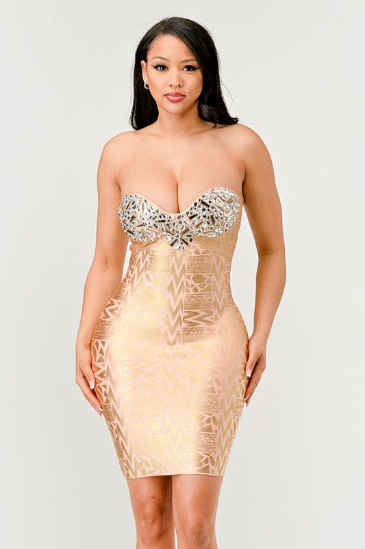 Gilded Glamour Strapless Dress