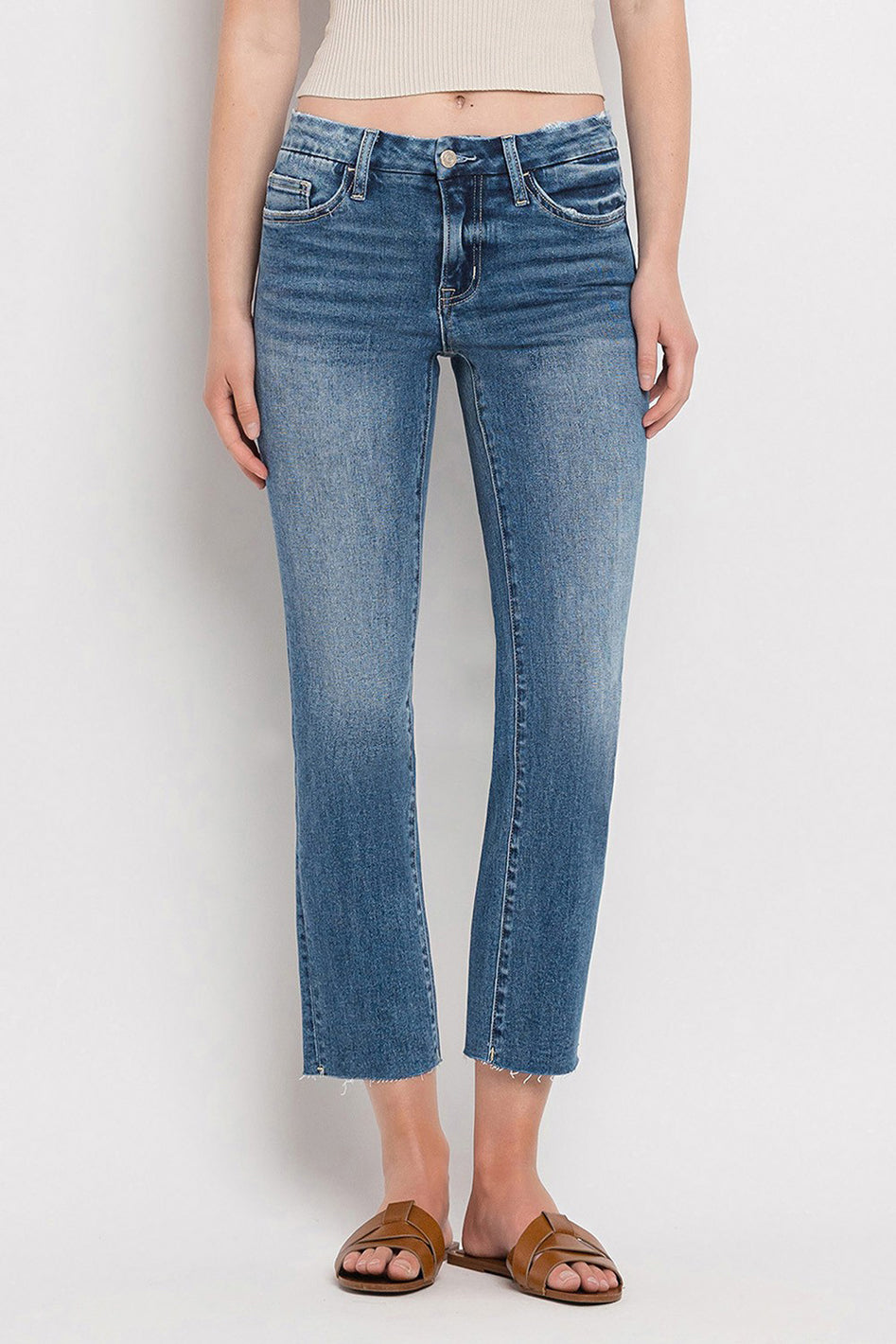 Mid Rise Crop Slim Straight Jeans - Azoroh