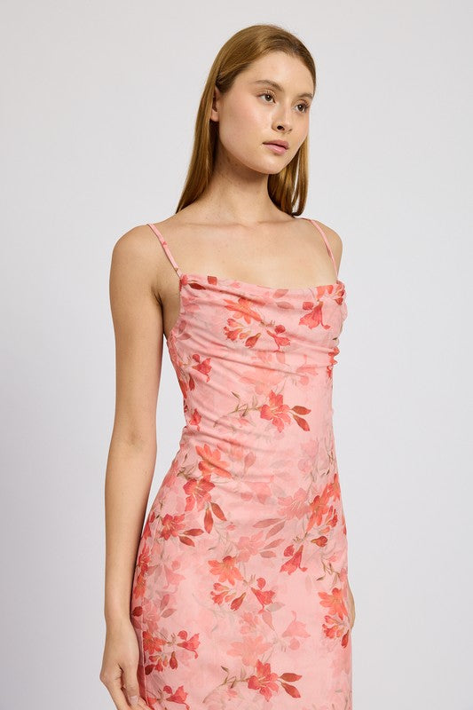 FLORAL ASYMMETRICAL DRESS WITH RUFFLE DETAIL