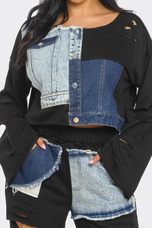 Distressed Denim Patchwork Set