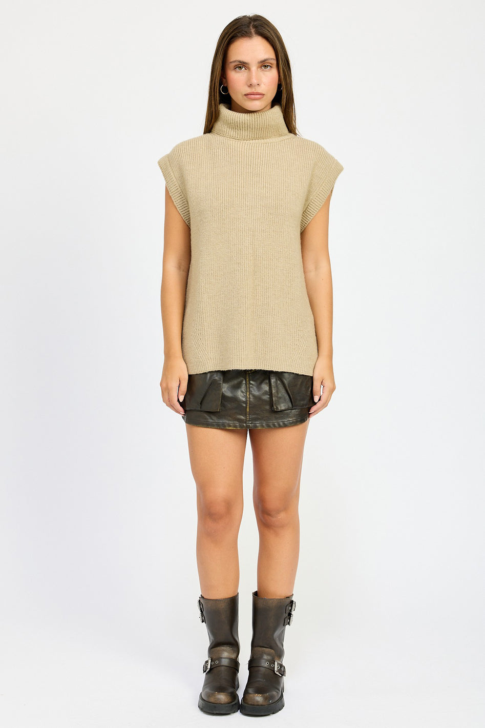 SPLIT BACK TURTLE NECK SWEATER TOP